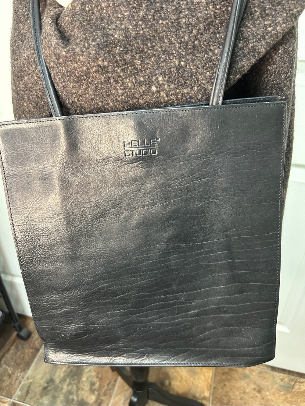 Pelle Studio Black Leather Messenger Tote